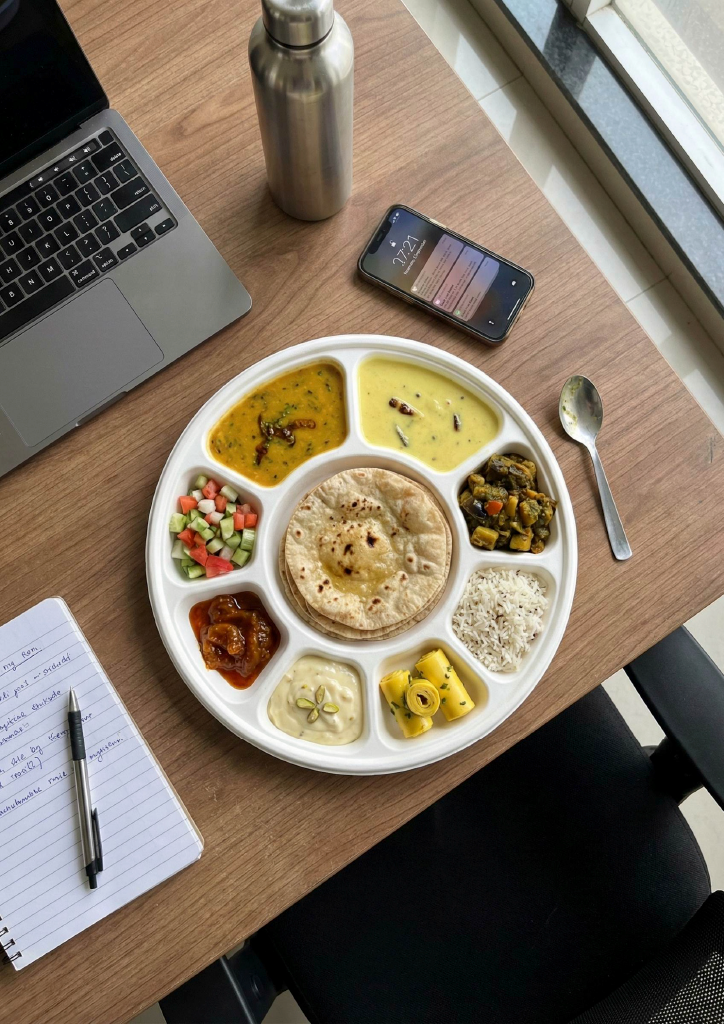 Elegant dishes served in biodegradable sugarcane bagasse plates
